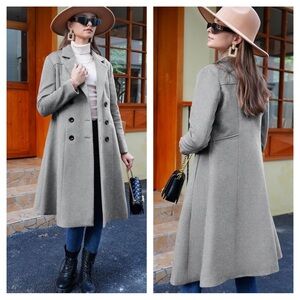 Aptro Gray Double Breasted Wool Blend Women’s Dress Trench Coat US Size Medium